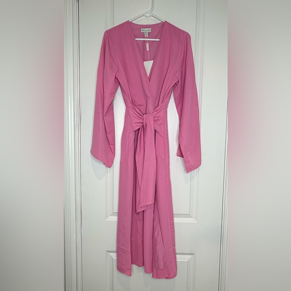 Pretty Lavish Josephine knot-detail woven midaxi dress Candy pink Women’s 2 XS - Picture 2 of 16